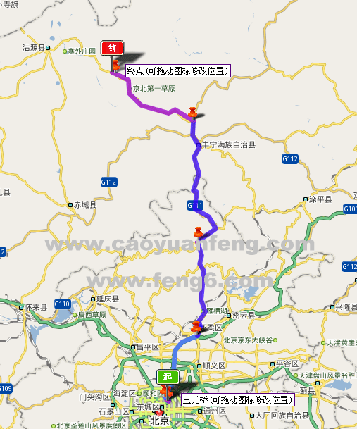北京到豐寧壩上自駕參考路線圖